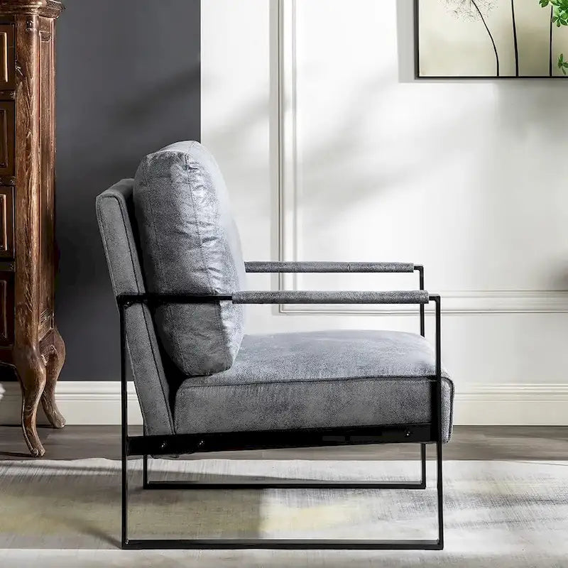 Poltrona d'Appoggio Hosam Mid-Century di US Pride Furniture – Rivestimento in PU/Microfibra, Braccioli in Metallo Aperto Quadrato, Struttura Nera Spazzolata