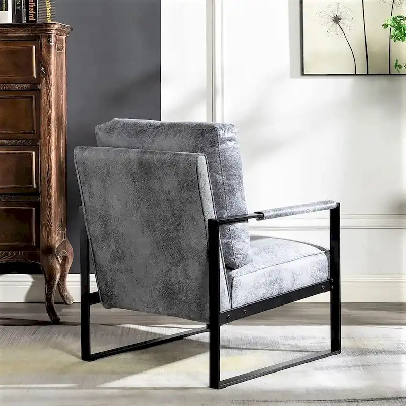 Poltrona d'Appoggio Hosam Mid-Century di US Pride Furniture – Rivestimento in PU/Microfibra, Braccioli in Metallo Aperto Quadrato, Struttura Nera Spazzolata