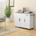 Isola da Cucina Mobile su Ruote con Cassetto, 3 Armadietti e Piano di Lavoro in Acciaio Inox