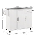 Isola da Cucina Mobile su Ruote con Cassetto, 3 Armadietti e Piano di Lavoro in Acciaio Inox