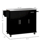 Isola da Cucina Mobile su Ruote con Cassetto, 3 Armadietti e Piano di Lavoro in Acciaio Inox