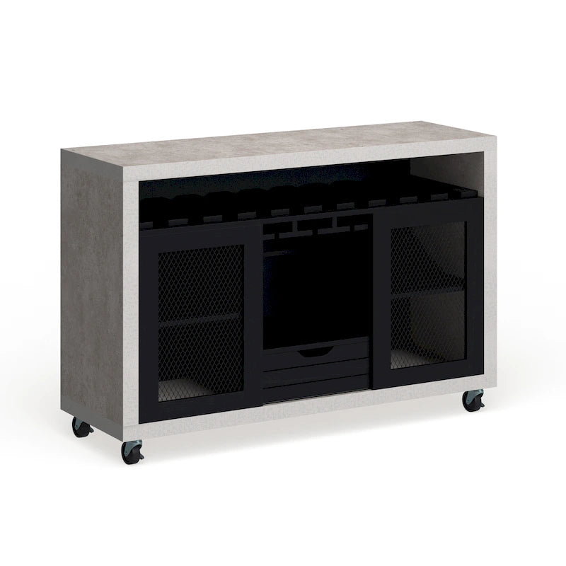 Mobili di America Sene Carrello Buffet Contemporaneo – 4 Ripiani, Portabottiglie & Portacalici, Nero o Noce