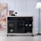 Mobili di America Sene Carrello Buffet Contemporaneo – 4 Ripiani, Portabottiglie & Portacalici, Nero o Noce