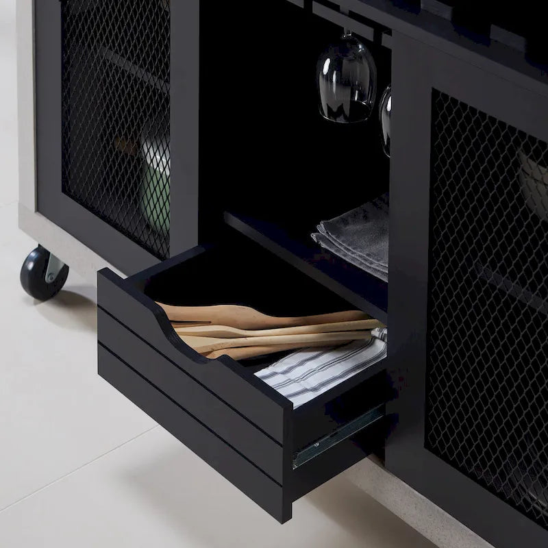 Mobili di America Sene Carrello Buffet Contemporaneo – 4 Ripiani, Portabottiglie & Portacalici, Nero o Noce