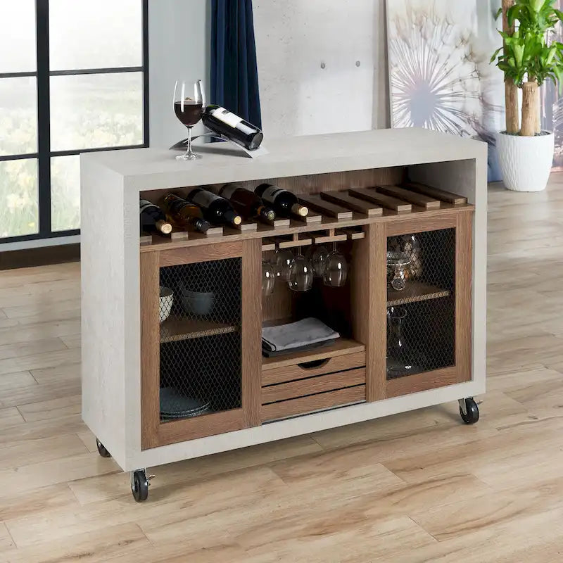 Mobili di America Sene Carrello Buffet Contemporaneo – 4 Ripiani, Portabottiglie & Portacalici, Nero o Noce