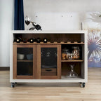 Mobili di America Sene Carrello Buffet Contemporaneo – 4 Ripiani, Portabottiglie & Portacalici, Nero o Noce