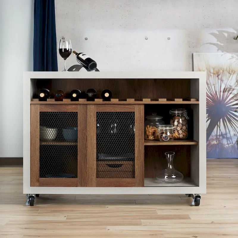Mobili di America Sene Carrello Buffet Contemporaneo – 4 Ripiani, Portabottiglie & Portacalici, Nero o Noce