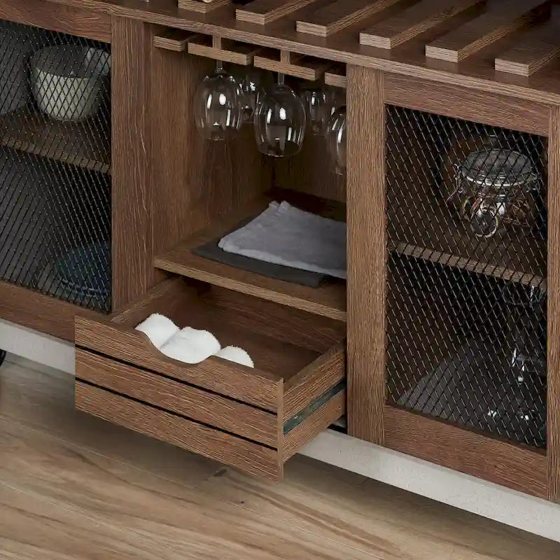 Mobili di America Sene Carrello Buffet Contemporaneo – 4 Ripiani, Portabottiglie & Portacalici, Nero o Noce