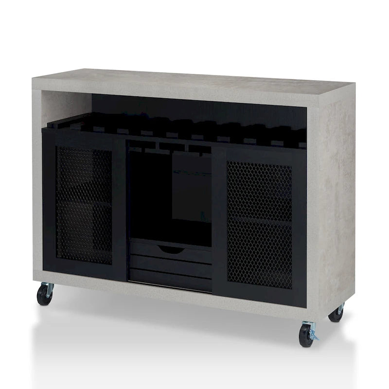 Mobili di America Sene Carrello Buffet Contemporaneo – 4 Ripiani, Portabottiglie & Portacalici, Nero o Noce