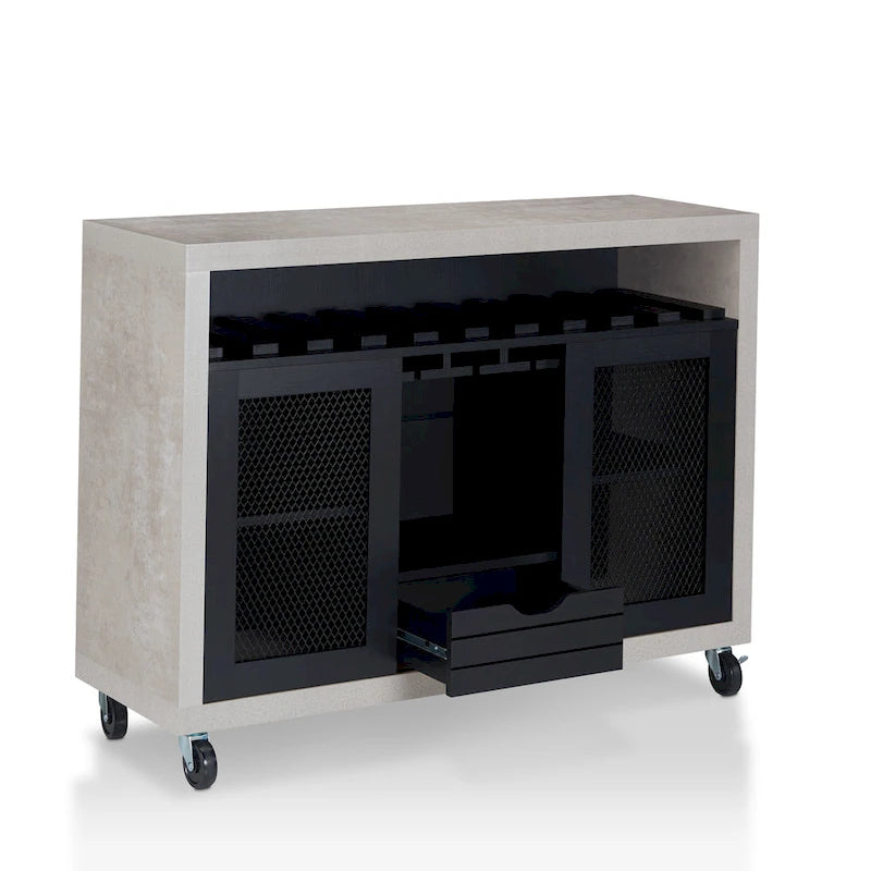 Mobili di America Sene Carrello Buffet Contemporaneo – 4 Ripiani, Portabottiglie & Portacalici, Nero o Noce