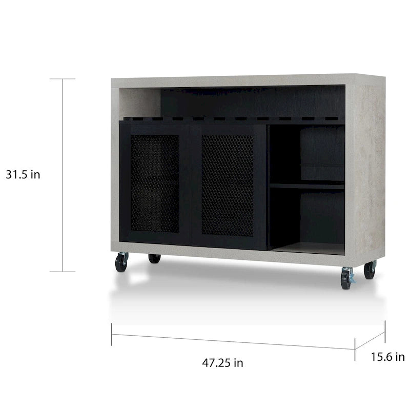 Mobili di America Sene Carrello Buffet Contemporaneo – 4 Ripiani, Portabottiglie & Portacalici, Nero o Noce