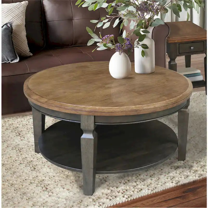 Tavolino rotondo Vista International Concepts – Parawood massiccio, ripiano inferiore, finiture multiple, 38"