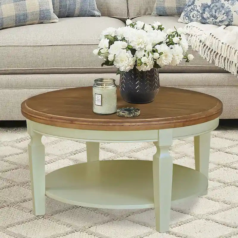 Tavolino rotondo Vista International Concepts – Parawood massiccio, ripiano inferiore, finiture multiple, 38"