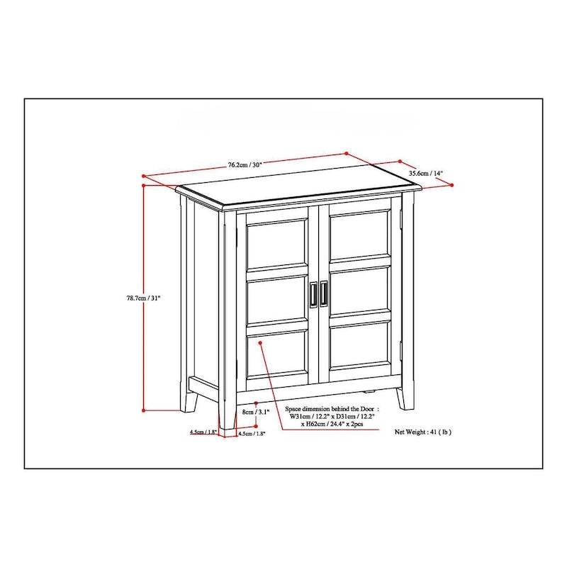 Mobiletto basso contenitore WYNDENHALL Portland in legno massello – 30"L, 2 ripiani regolabili, finitura laccata NC, 1 anno di garanzia