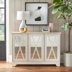 Simple Living Reflections Credenza Specchio – Ante a X, 3 Ripiani Regolabili, Finitura Invecchiata, 132 cm L