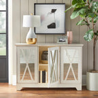 Simple Living Reflections Credenza Specchio – Ante a X, 3 Ripiani Regolabili, Finitura Invecchiata, 132 cm L