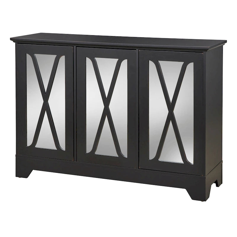 Simple Living Reflections Credenza Specchio – Ante a X, 3 Ripiani Regolabili, Finitura Invecchiata, 132 cm L