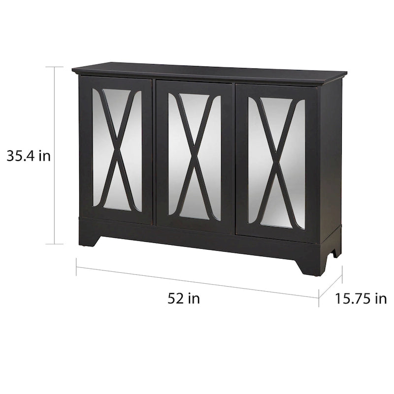 Simple Living Reflections Credenza Specchio – Ante a X, 3 Ripiani Regolabili, Finitura Invecchiata, 132 cm L
