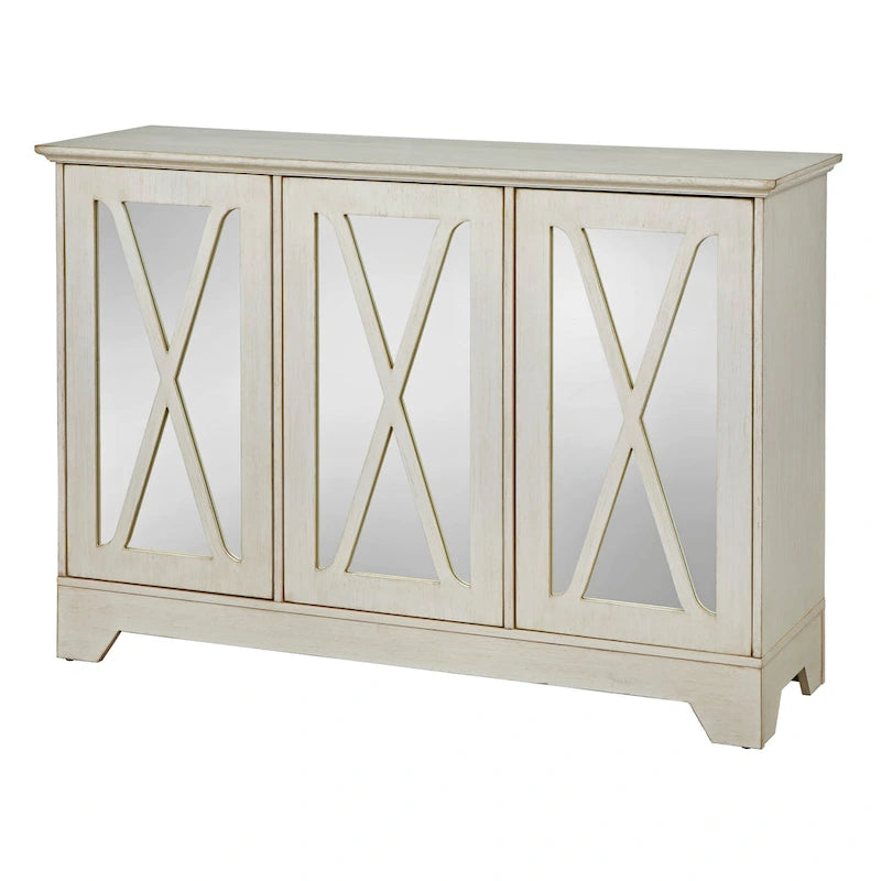 Simple Living Reflections Credenza Specchio – Ante a X, 3 Ripiani Regolabili, Finitura Invecchiata, 132 cm L