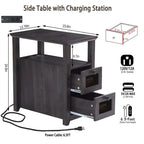 Tavolino da Divano Rustico con Stazione di Ricarica – 2 Prese CA, 2 Porte USB, 2 Cassetti, Piano Effetto Legno