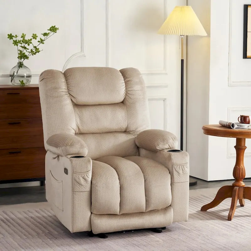 Poltrona reclinabile elettrica con calore e massaggio – 6 punti di vibrazione, porte USB, portabicchieri, 145 kg