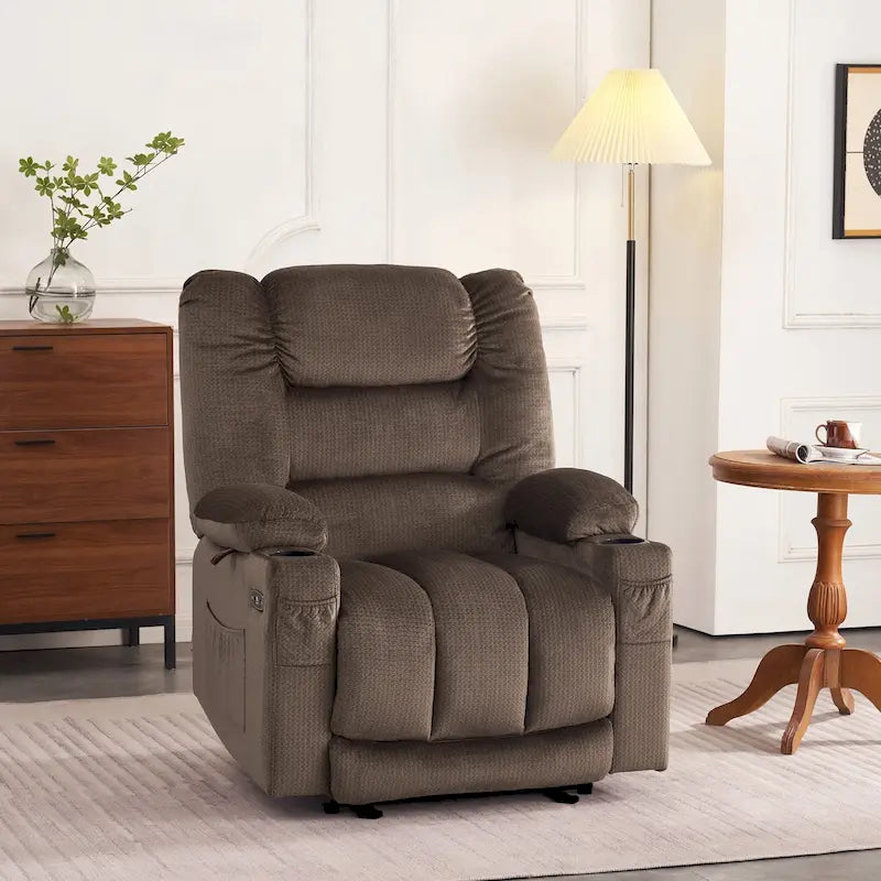 Poltrona reclinabile elettrica con calore e massaggio – 6 punti di vibrazione, porte USB, portabicchieri, 145 kg