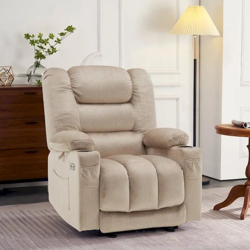 Poltrona reclinabile elettrica con calore e massaggio – 6 punti di vibrazione, porte USB, portabicchieri, 145 kg