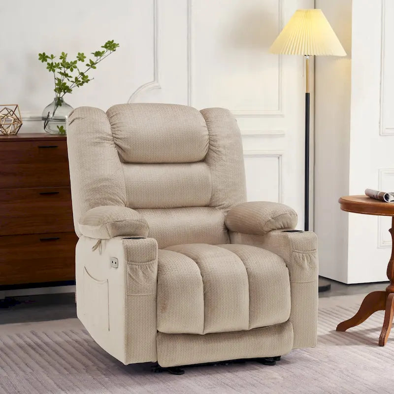 Poltrona reclinabile elettrica con calore e massaggio – 6 punti di vibrazione, porte USB, portabicchieri, 145 kg