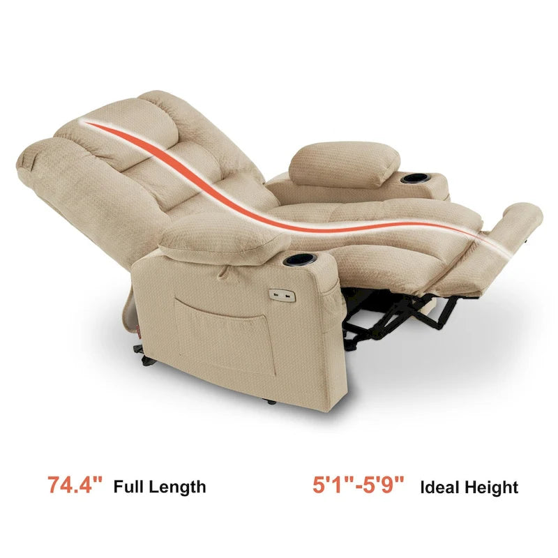 Poltrona reclinabile elettrica con calore e massaggio – 6 punti di vibrazione, porte USB, portabicchieri, 145 kg