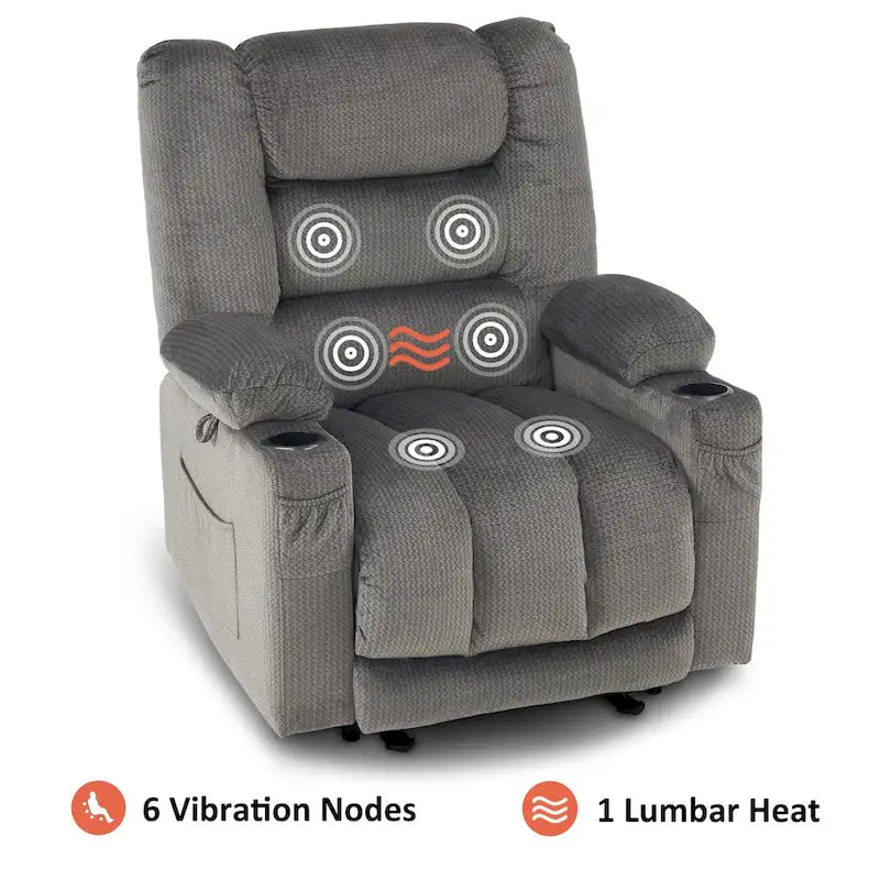 Poltrona reclinabile elettrica con calore e massaggio – 6 punti di vibrazione, porte USB, portabicchieri, 145 kg