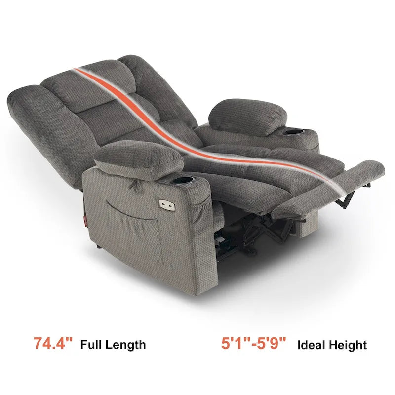 Poltrona reclinabile elettrica con calore e massaggio – 6 punti di vibrazione, porte USB, portabicchieri, 145 kg