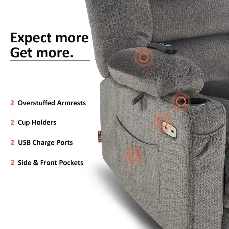 Poltrona reclinabile elettrica con calore e massaggio – 6 punti di vibrazione, porte USB, portabicchieri, 145 kg