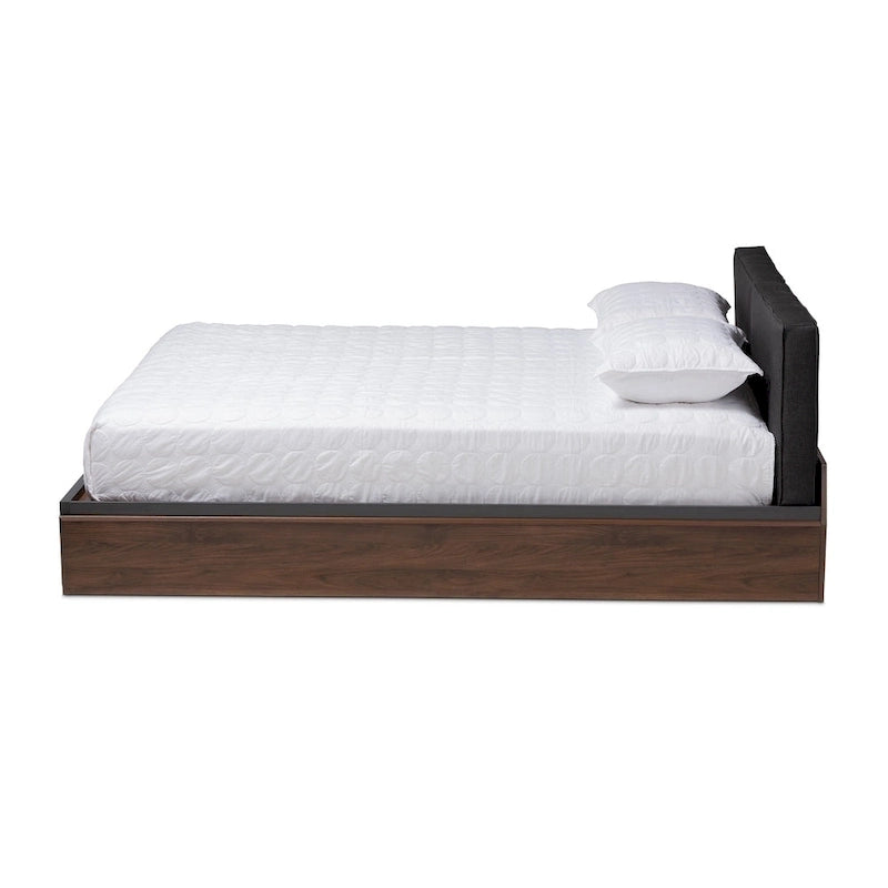 Letto matrimoniale Rikke moderno con piattaforma e cassetti – 2 cassetti nella pediera, grigio e noce bicolore