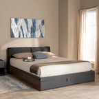 Letto matrimoniale Rikke moderno con piattaforma e cassetti – 2 cassetti nella pediera, grigio e noce bicolore