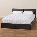 Letto matrimoniale Rikke moderno con piattaforma e cassetti – 2 cassetti nella pediera, grigio e noce bicolore