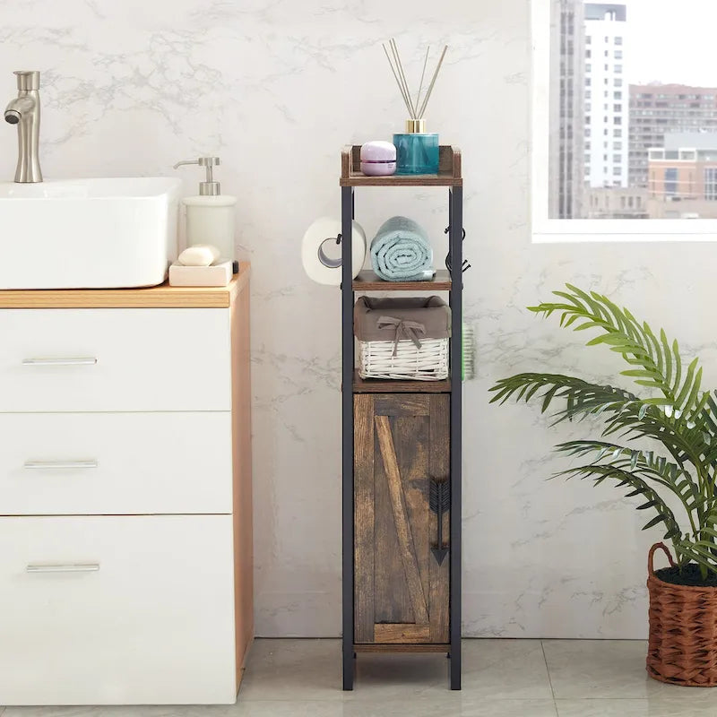 Colonna bagno alta con portarotolo integrato – 3 ripiani aperti, armadietto chiuso, 80 cm di altezza, 4 colori