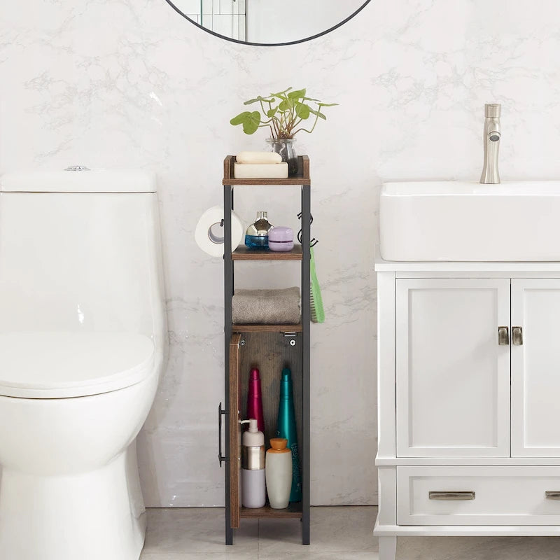 Colonna bagno alta con portarotolo integrato – 3 ripiani aperti, armadietto chiuso, 80 cm di altezza, 4 colori