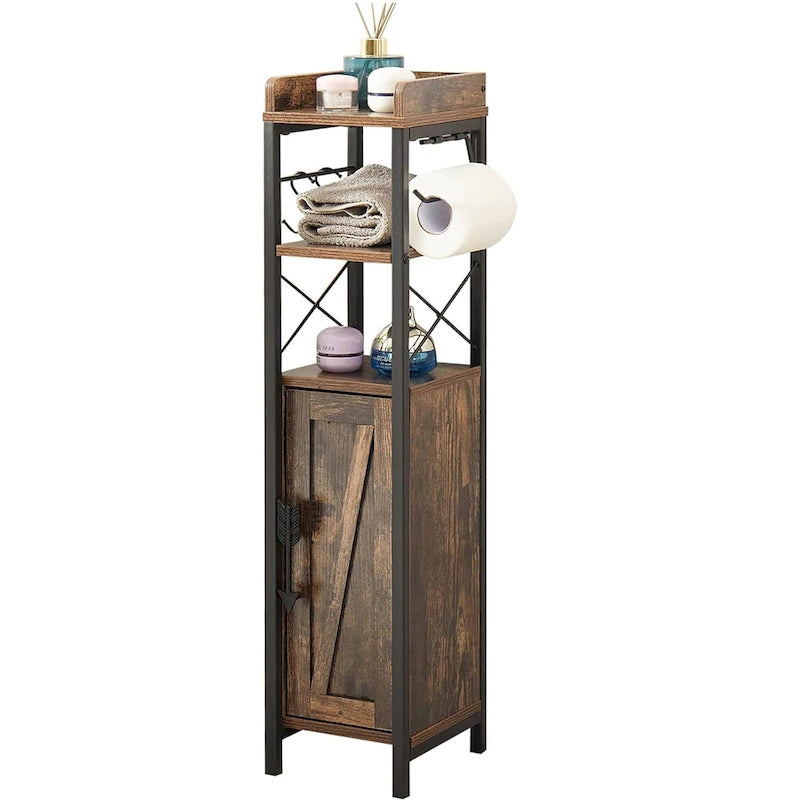 Colonna bagno alta con portarotolo integrato – 3 ripiani aperti, armadietto chiuso, 80 cm di altezza, 4 colori