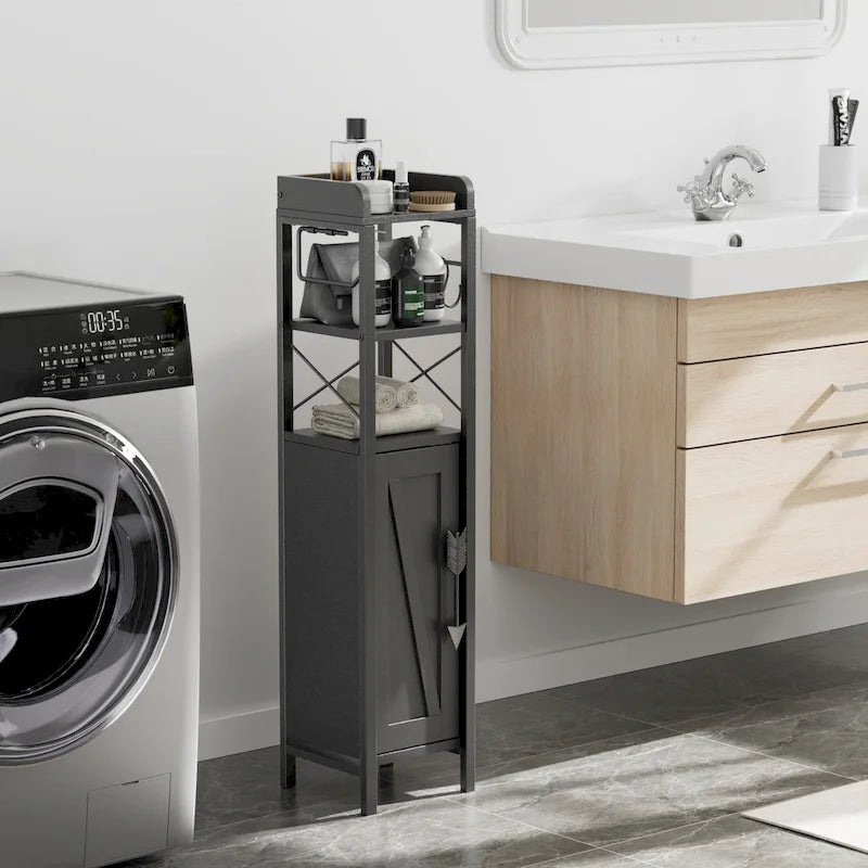 Colonna bagno alta con portarotolo integrato – 3 ripiani aperti, armadietto chiuso, 80 cm di altezza, 4 colori
