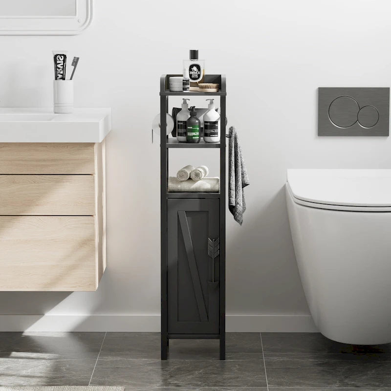 Colonna bagno alta con portarotolo integrato – 3 ripiani aperti, armadietto chiuso, 80 cm di altezza, 4 colori