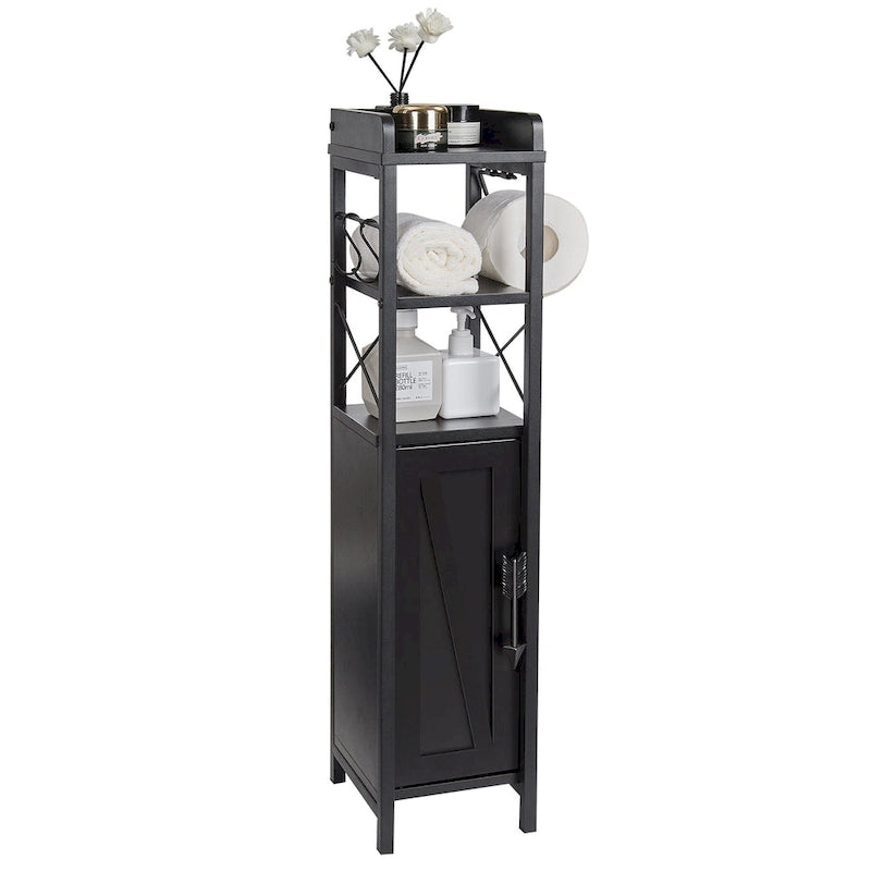Colonna bagno alta con portarotolo integrato – 3 ripiani aperti, armadietto chiuso, 80 cm di altezza, 4 colori