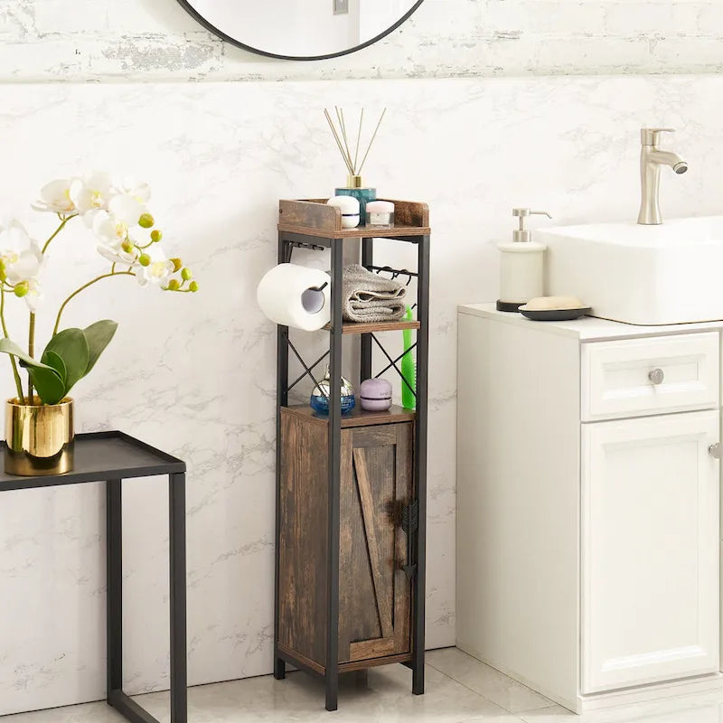 Colonna bagno alta con portarotolo integrato – 3 ripiani aperti, armadietto chiuso, 80 cm di altezza, 4 colori