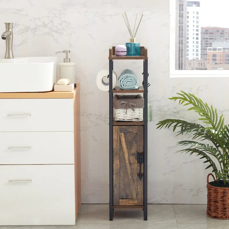 Colonna bagno alta con portarotolo integrato – 3 ripiani aperti, armadietto chiuso, 80 cm di altezza, 4 colori