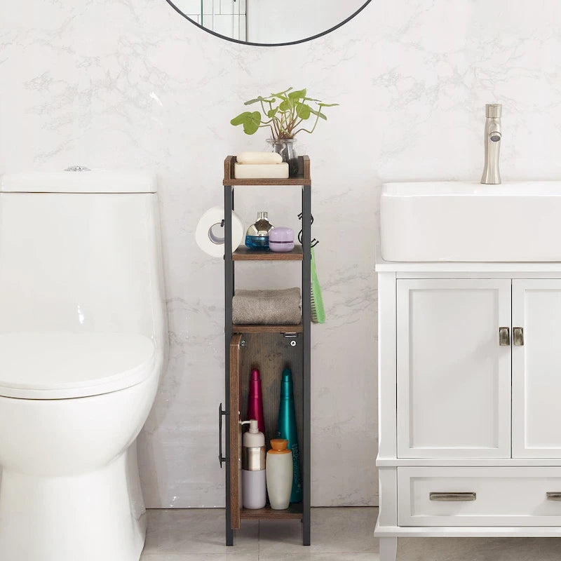 Colonna bagno alta con portarotolo integrato – 3 ripiani aperti, armadietto chiuso, 80 cm di altezza, 4 colori
