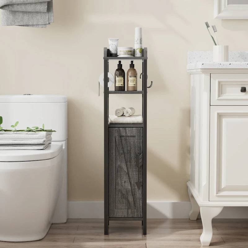 Colonna bagno alta con portarotolo integrato – 3 ripiani aperti, armadietto chiuso, 80 cm di altezza, 4 colori