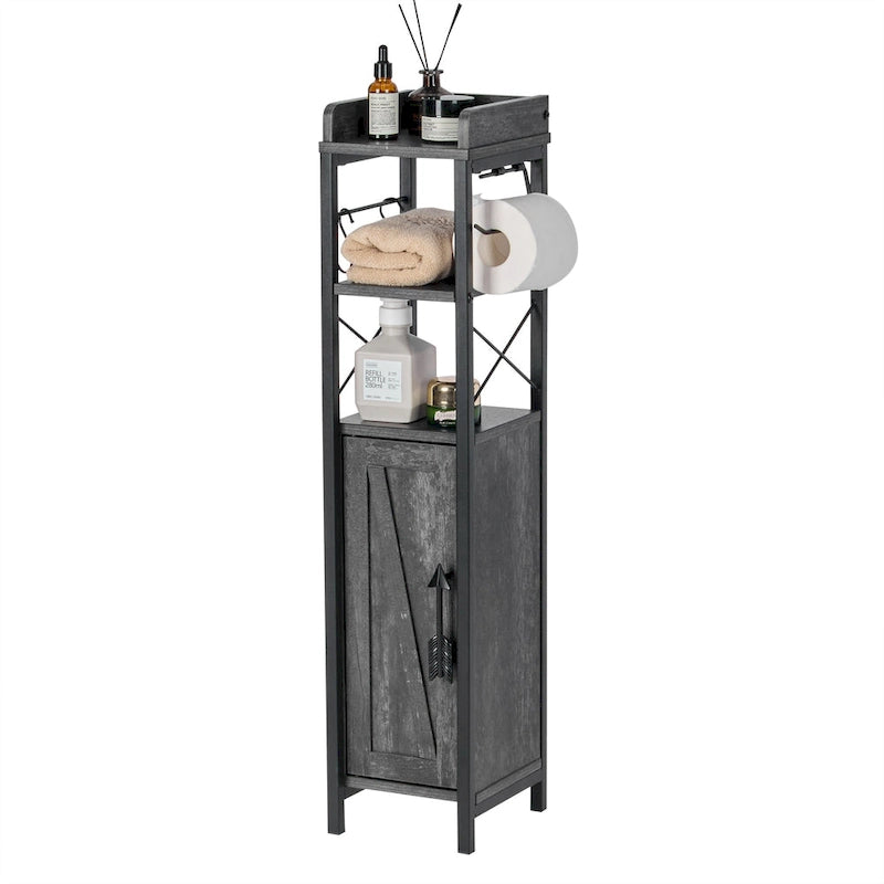 Colonna bagno alta con portarotolo integrato – 3 ripiani aperti, armadietto chiuso, 80 cm di altezza, 4 colori