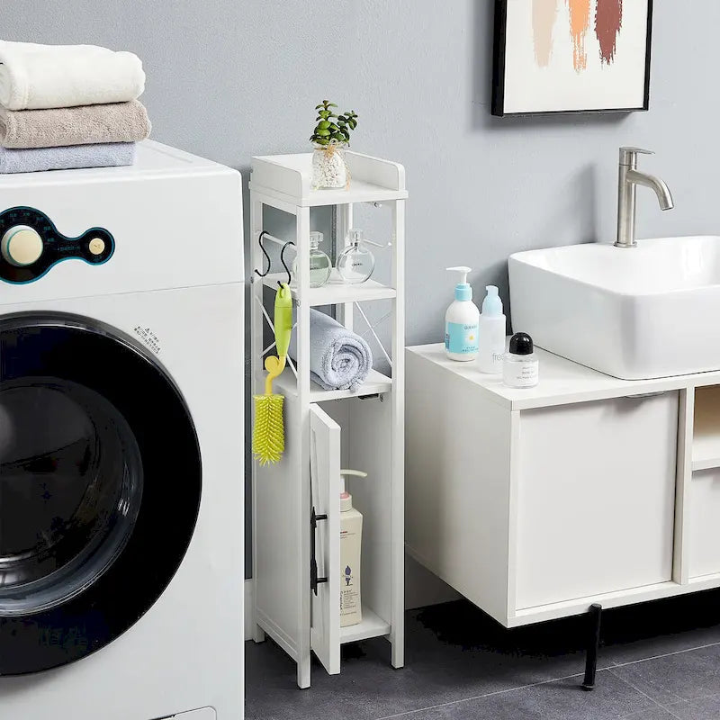 Colonna bagno alta con portarotolo integrato – 3 ripiani aperti, armadietto chiuso, 80 cm di altezza, 4 colori