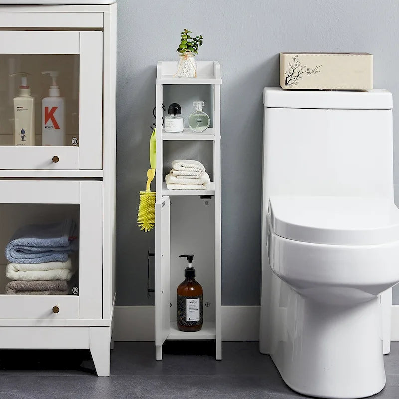 Colonna bagno alta con portarotolo integrato – 3 ripiani aperti, armadietto chiuso, 80 cm di altezza, 4 colori