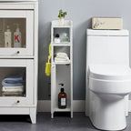 Colonna bagno alta con portarotolo integrato – 3 ripiani aperti, armadietto chiuso, 80 cm di altezza, 4 colori