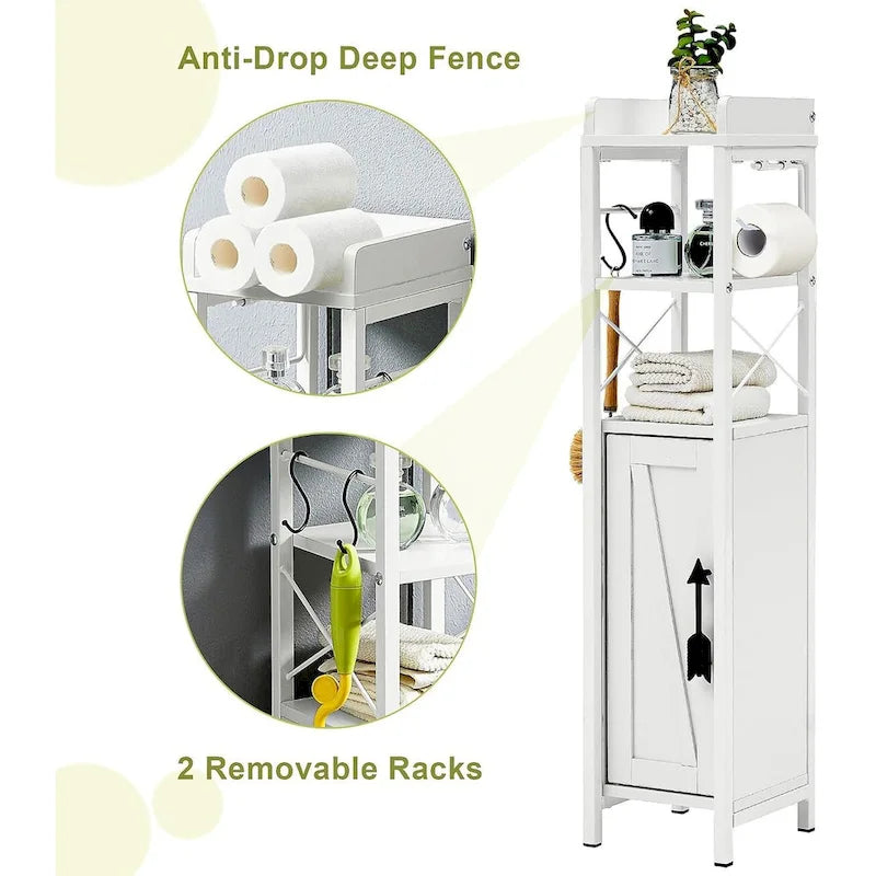 Colonna bagno alta con portarotolo integrato – 3 ripiani aperti, armadietto chiuso, 80 cm di altezza, 4 colori